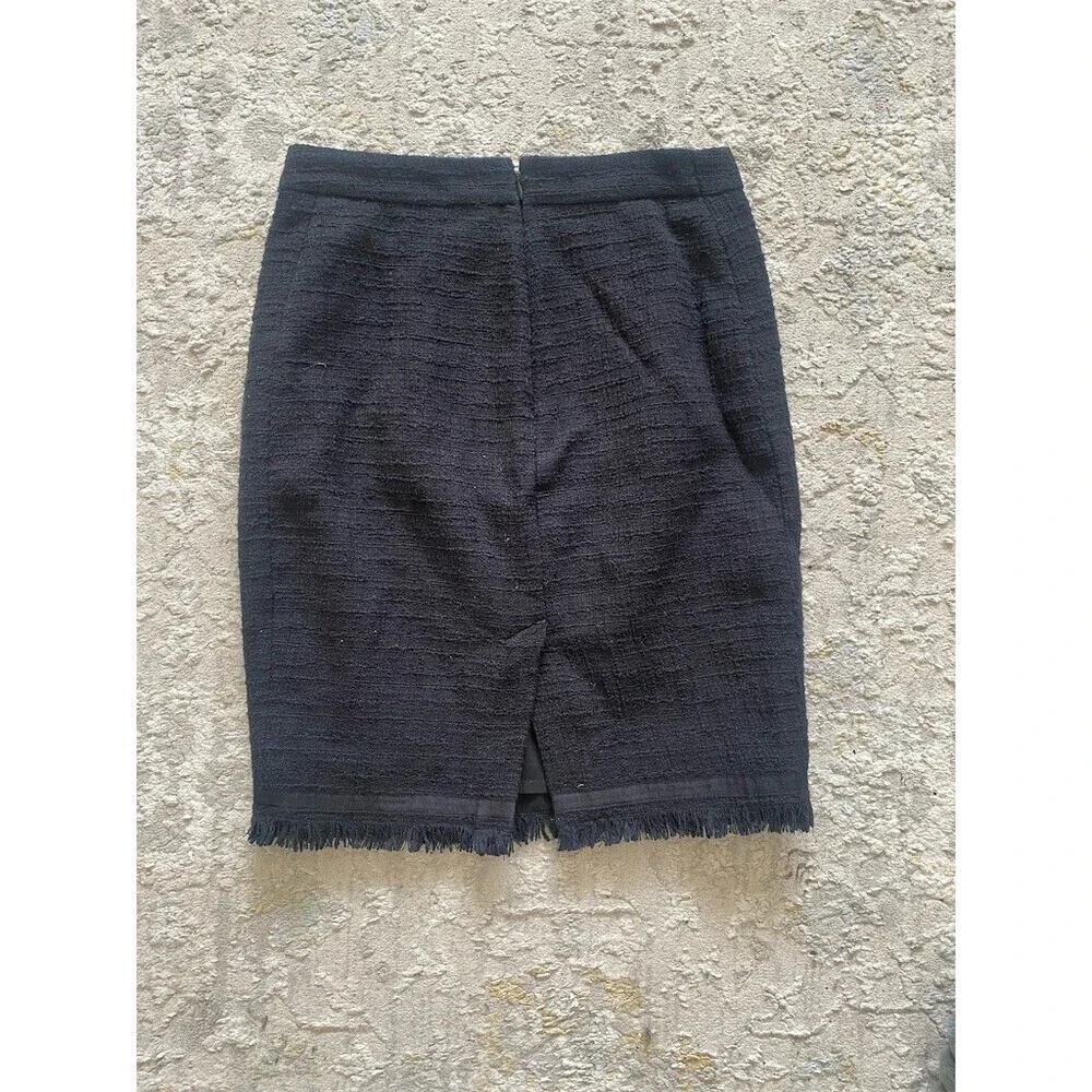 J.Crew Skirt Womens 10P Black Textured Fringe Hem Pencil Knee Back Zip